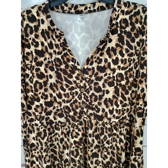 Boutique Plus Size 22W Leopard Print Buttoned Short Sleeve Tunic Top Blouse - Picture 5 of 8